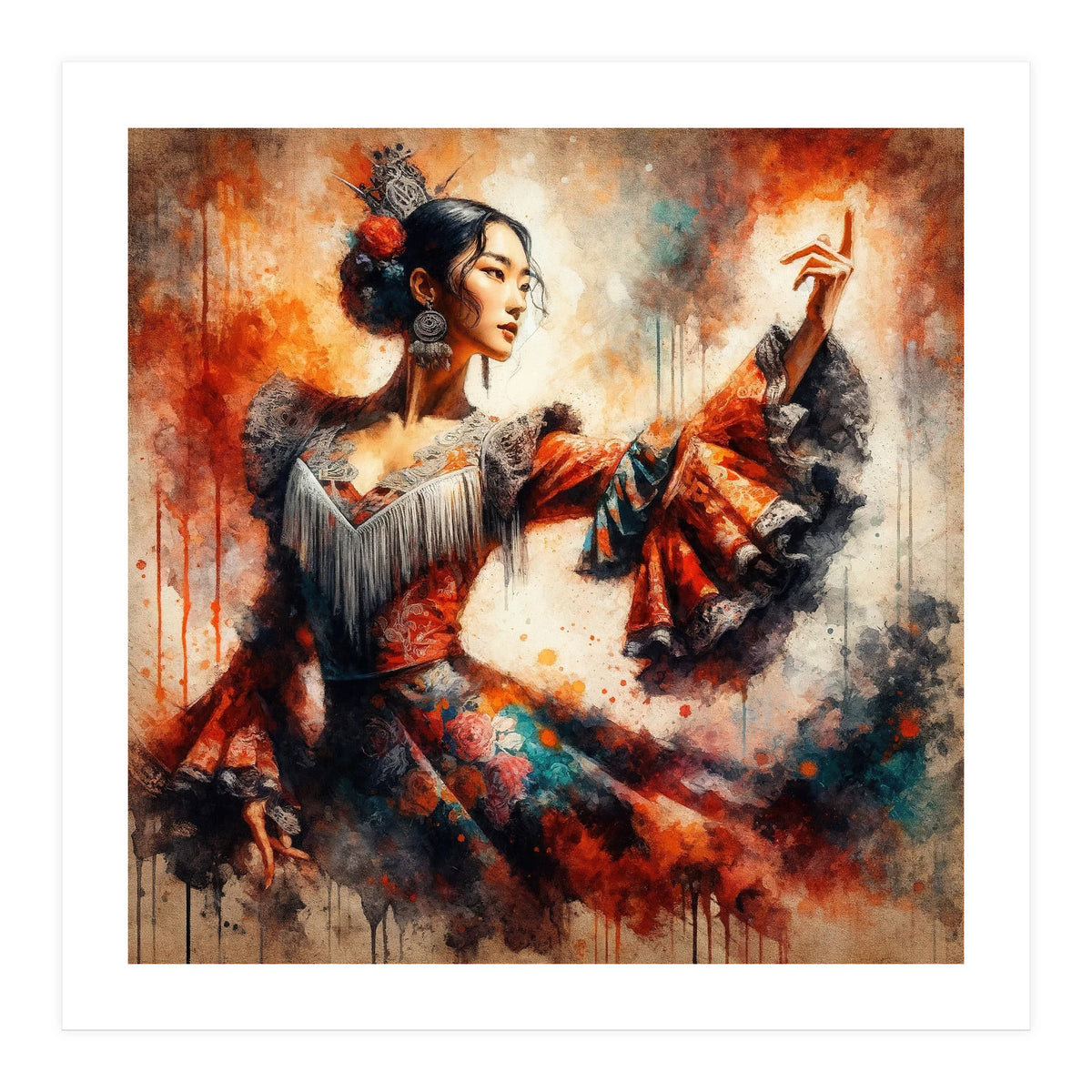 Majestic East Asian Flamenco Dancer (Print Only)