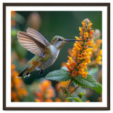 Hummingbird Feeding On Yellow Flowers Nectar thumbnail