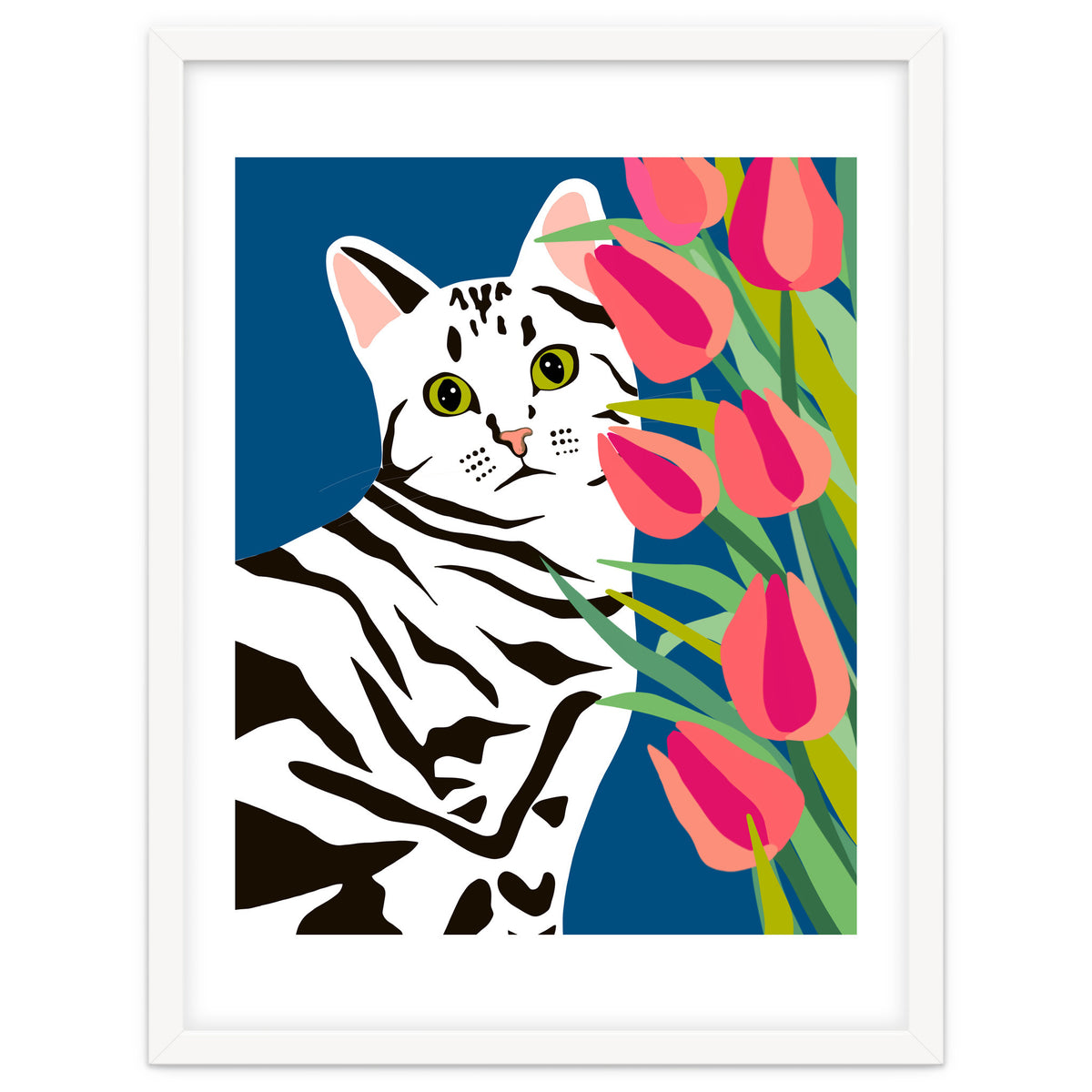 The Poser, Cat Cute Pet Animals Illustration, Pop Of Color Eclectic Pets Bohemian Contemporary Still Life