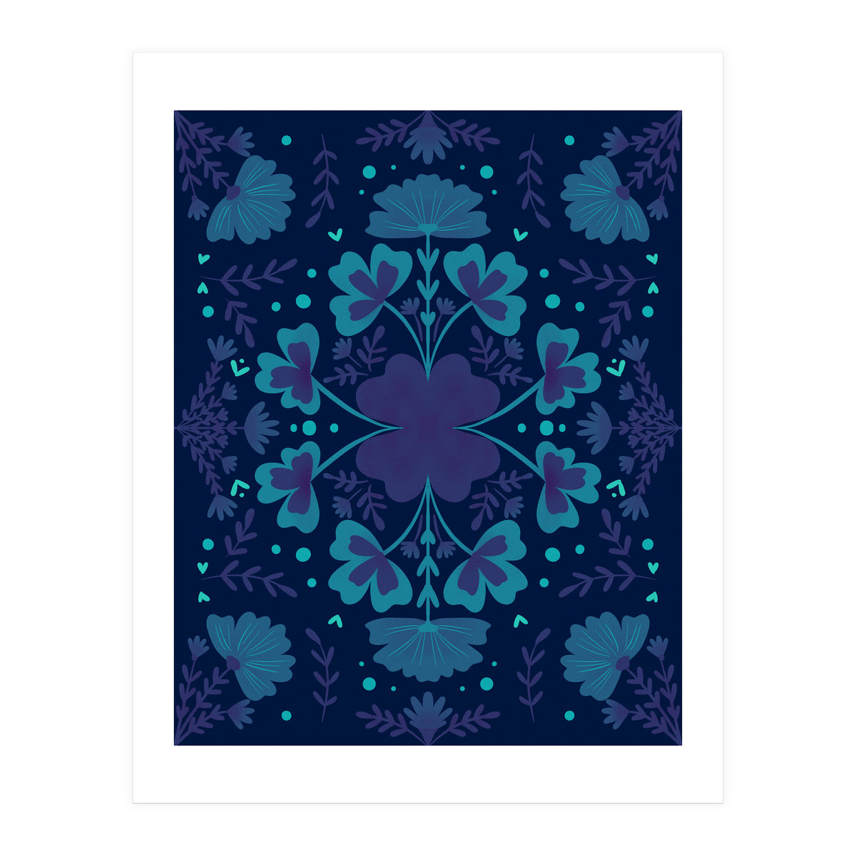 Clovers And Flowers Night Blue (Print Only)