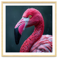 Close Up Pink Flamingo In Rain Drops