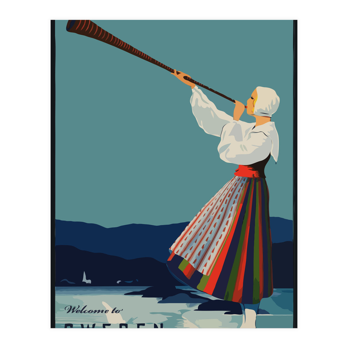 Sweden, Woman With Alp Horn (Print Only)
