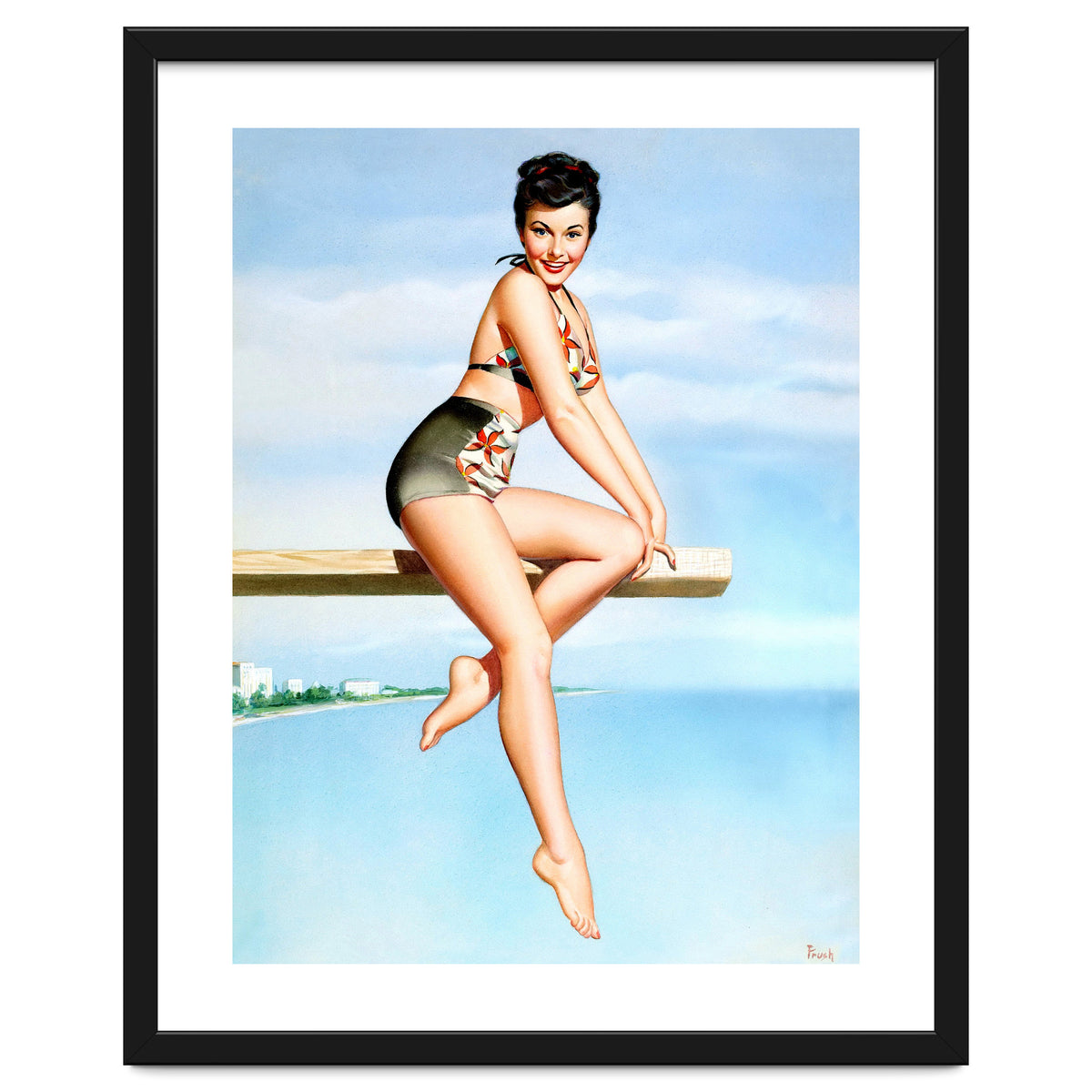 Smiling Sexy Pinup Girl Posing On A Board