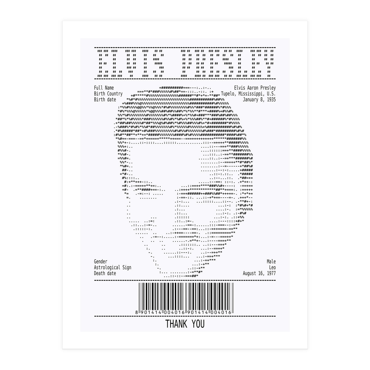 Receipt Art Elvis Presley (Print Only)