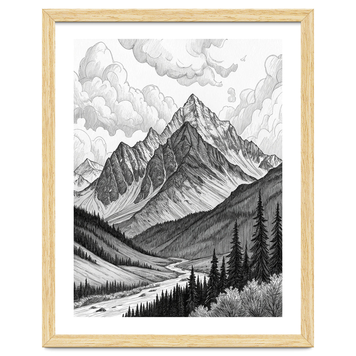 Majestic Alpine Mountain Range Sketch