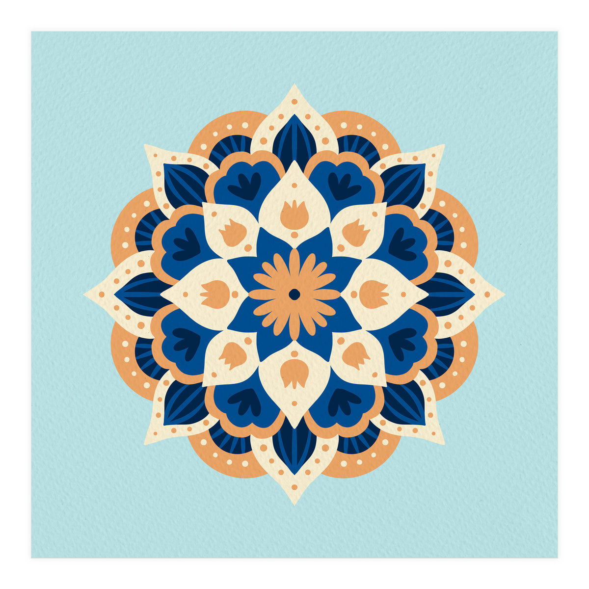 Mandala flower - orange and blue (Print Only)