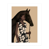 Woman In Bold Print With Black Horse (Print Only)