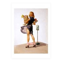 Pinup Sexy Girl Had Funny Accident On A Bus Stop (Print Only)