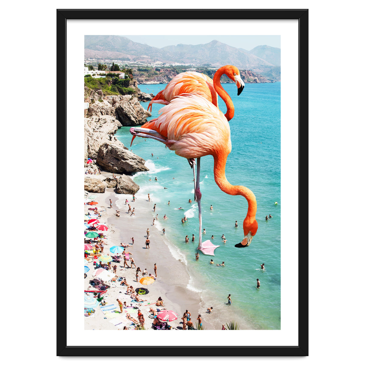 Flamingos on the Beach, Wildlife Surrealism Birds, Nature Flamingo Fantasy Beach Summer Photography