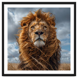 Majestic Lion Portrait Windblown Mane Outdoors thumbnail