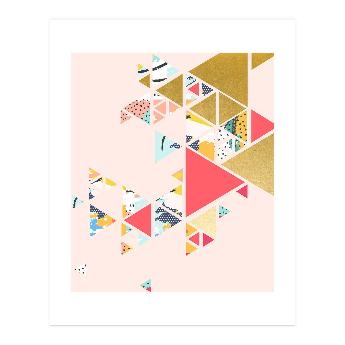 Gold Abstraction, Abstract Eclectic Colorful Geometrical, Blush Pastel Metallic Chic Graphic Design (Print Only)