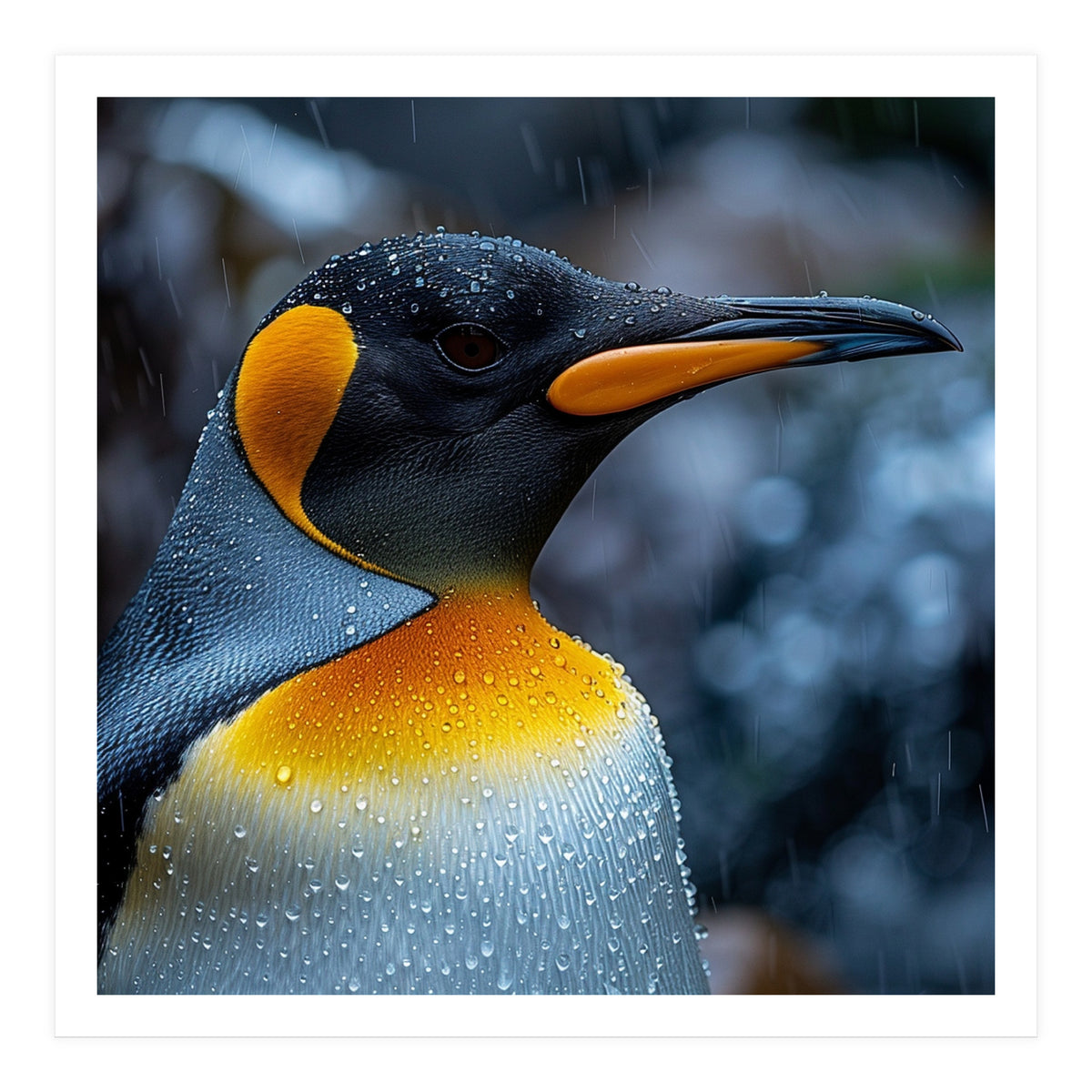 Close Up Of King Penguin In The Rain (Print Only)
