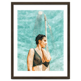 Bathe | Woman Pool Shower | Summer Swim Watercolor Painting | Brunette Bikini Boho Fashion thumbnail