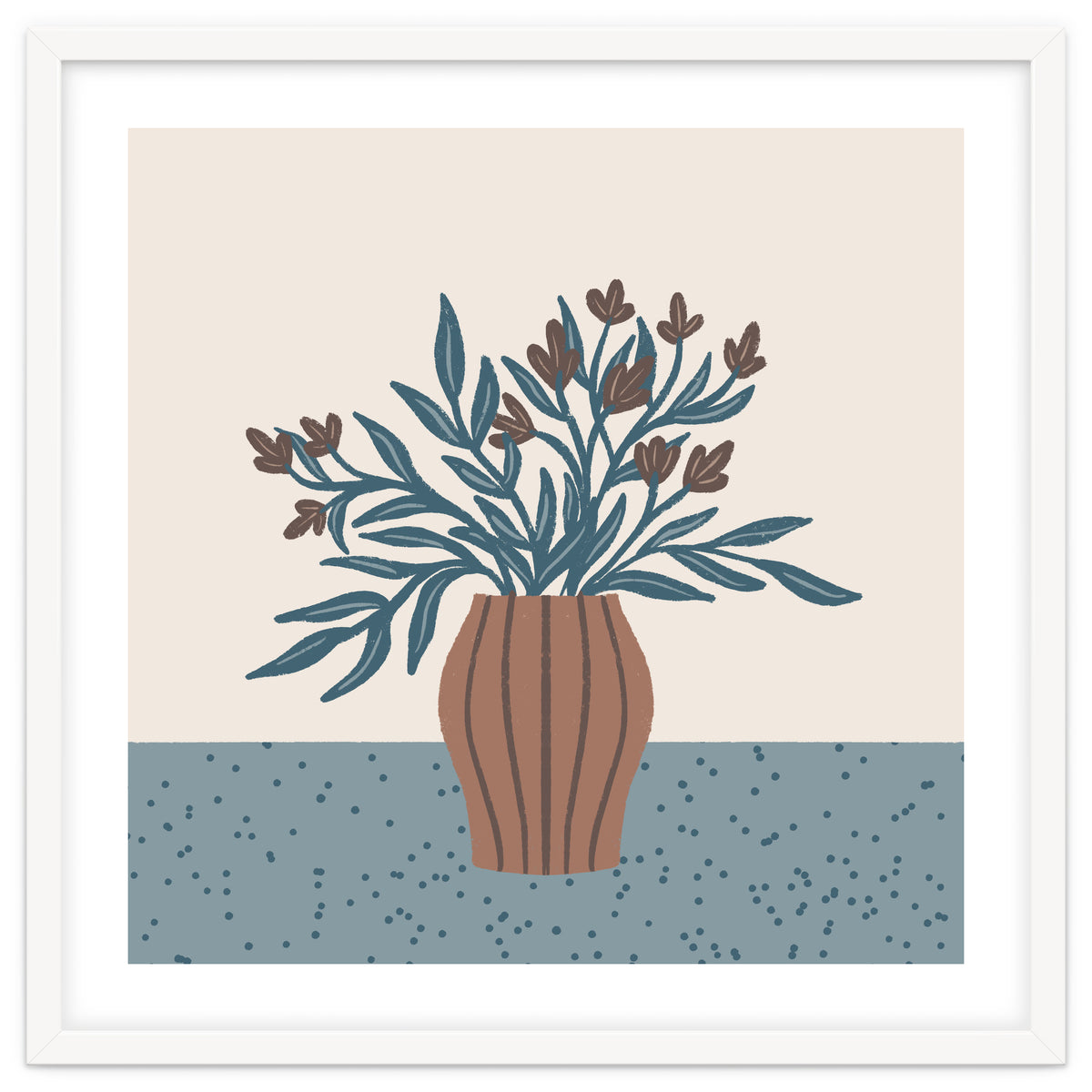 Brown Flowers in a Vase – Minimalist Floral Still Life