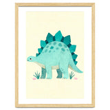 Teal Stegosaurus Watercolor Art, Cute Dinosaur Nursery Print, Whimsical Dino Illustration thumbnail