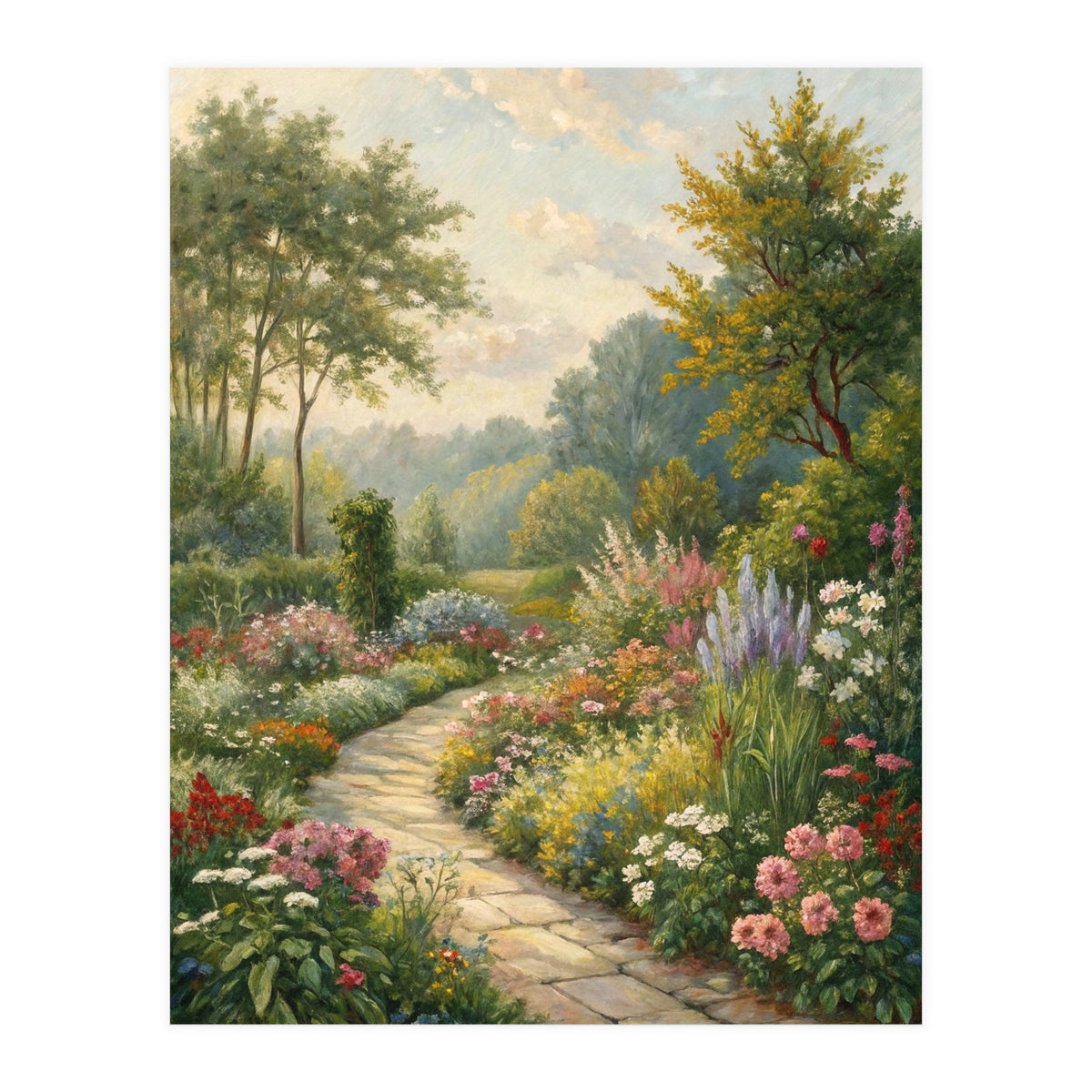 Enchanted English Cottage Garden Oil Painting (Print Only)