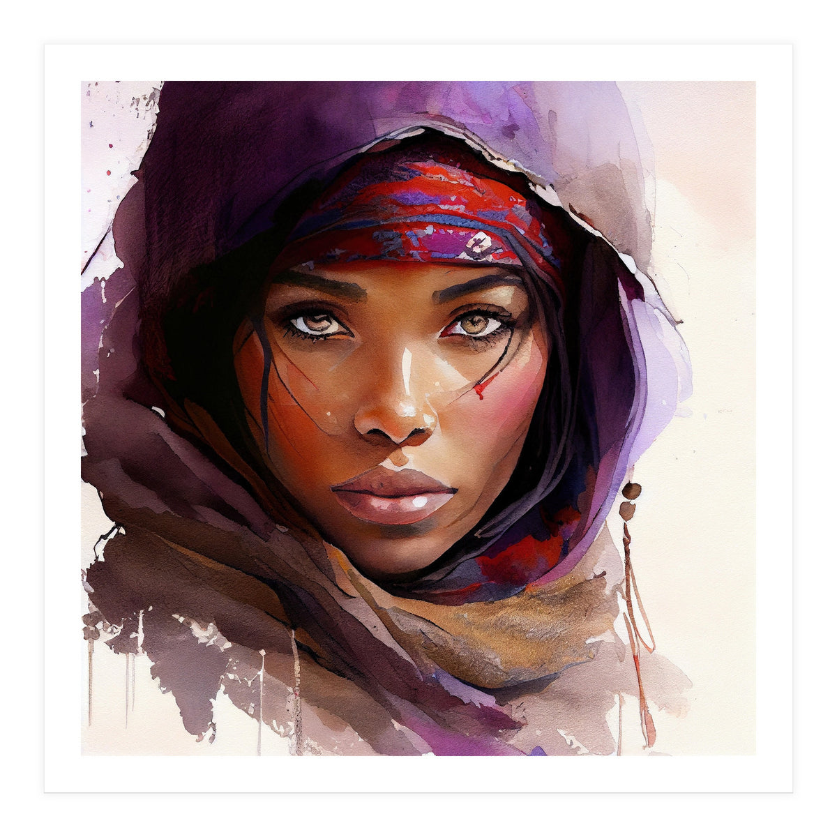 Amethyst Hood Tuareg Woman Portrait (Print Only)