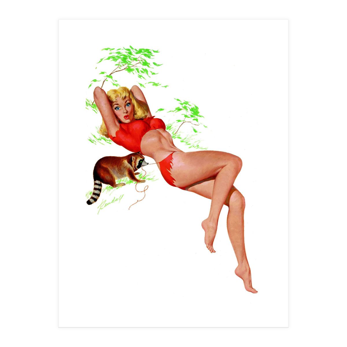 Pinup Girl With A Naughty Racoon (Print Only)