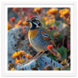 Bird Perched On A Rock With Flowers thumbnail