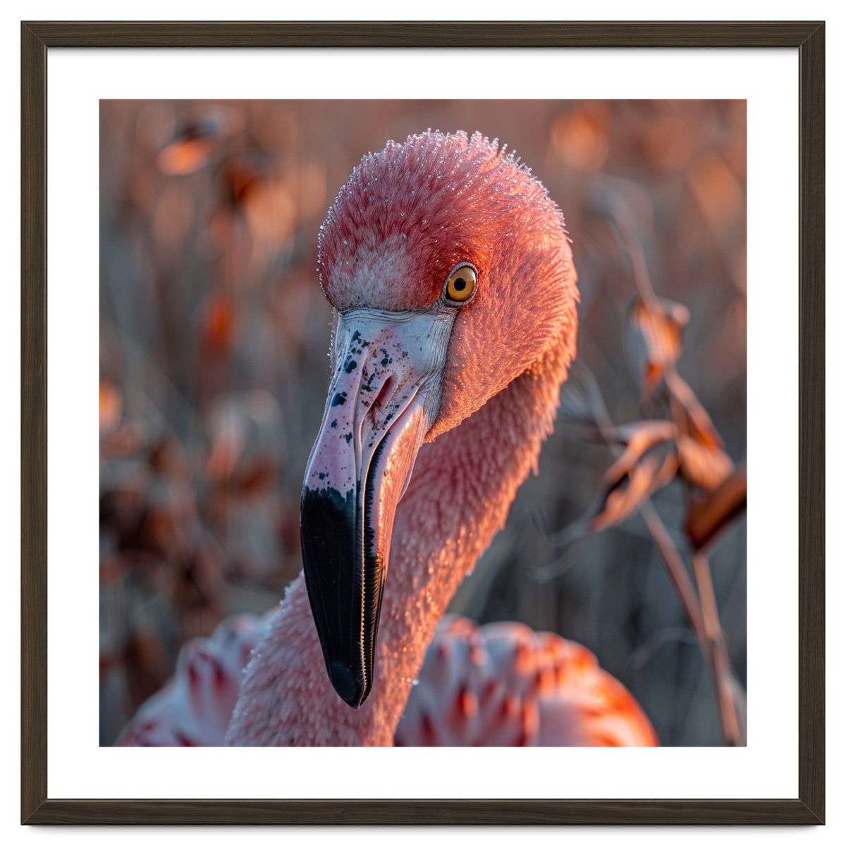 Close Up Of A Pink Flamingo Head In Sunlight