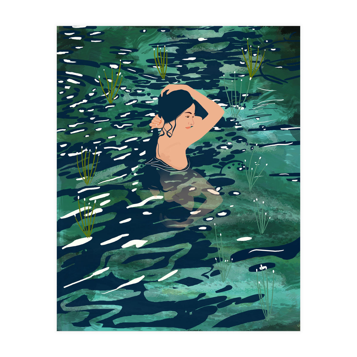 The Birth Of A Lake, Wild Nature Landscape Painting, Bohemian Woman Free Spirit (Print Only)