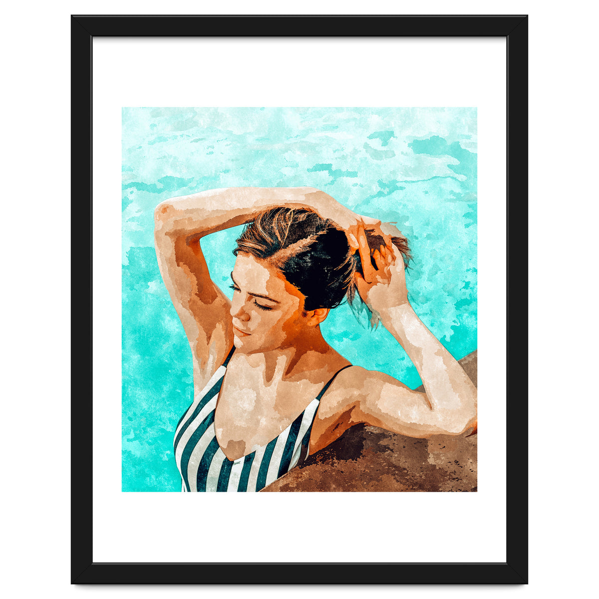 Simulacrum | Modern Bohemian Woman Swim | Summer Swimming Pool Fashion Watercolor Painting