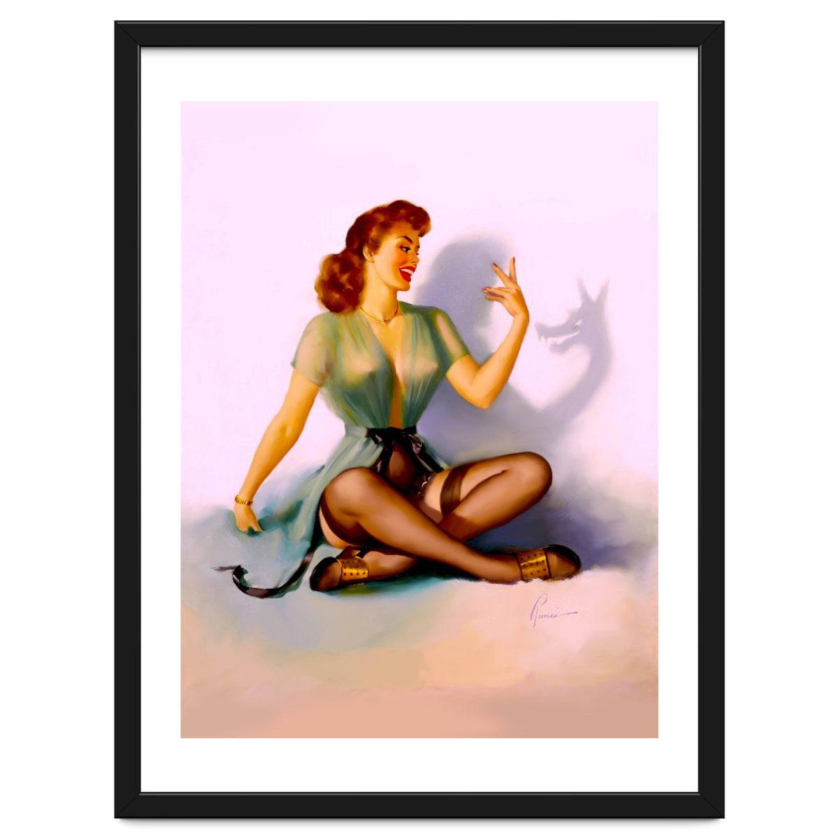 Sexy Pinup Making A Big Bad Wolf Shadow On The Wall