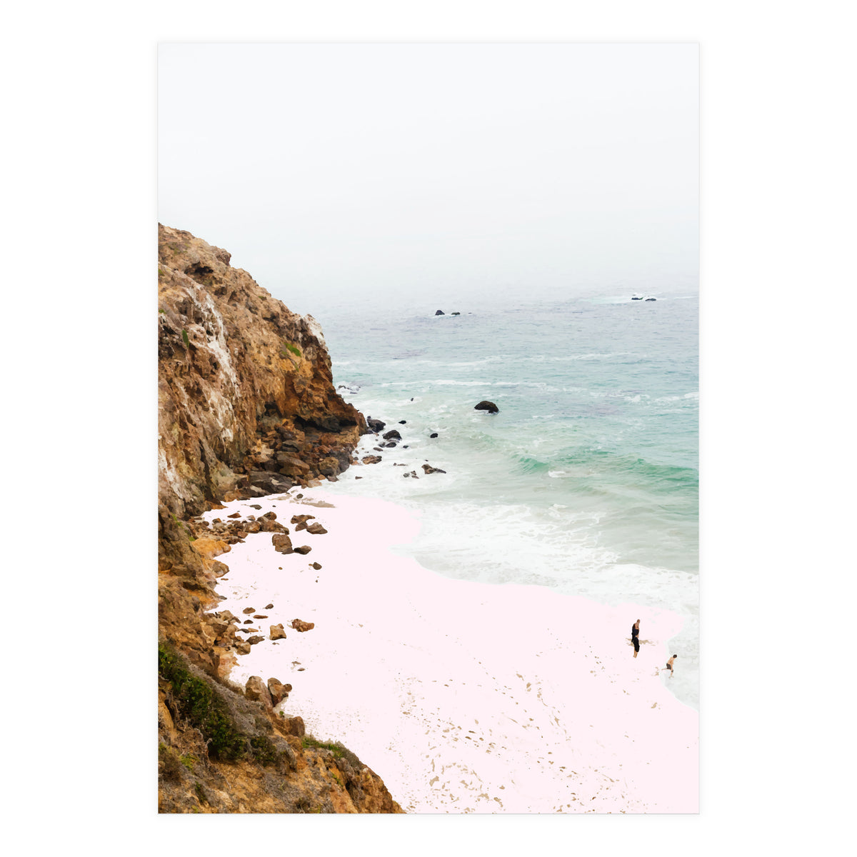 Pink Trails, Beach Tropical Travel Ocean Pastel Digital Art, Photography Sea Scenic Nature Landscape (Print Only)