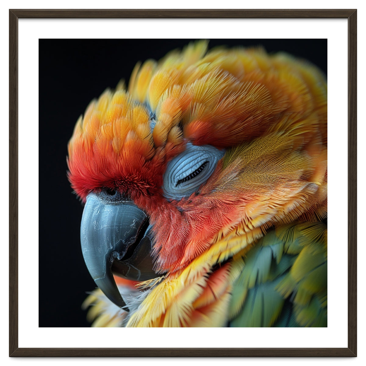 Close Up Of A Sleeping Sun Conure Parrot