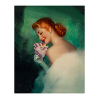 Portrait Of A Pinup Bride In White Dress And A Flower Boukuet (Print Only)