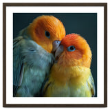 Lovebirds Couple Nuzzling With Orange And Yellow Feathers thumbnail