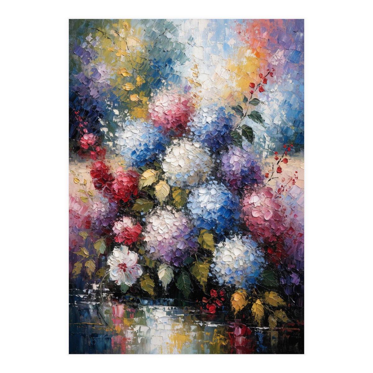 Vibrant Summer Hydrangea Bouquet Heavy Impasto Oil Painting (Print Only)