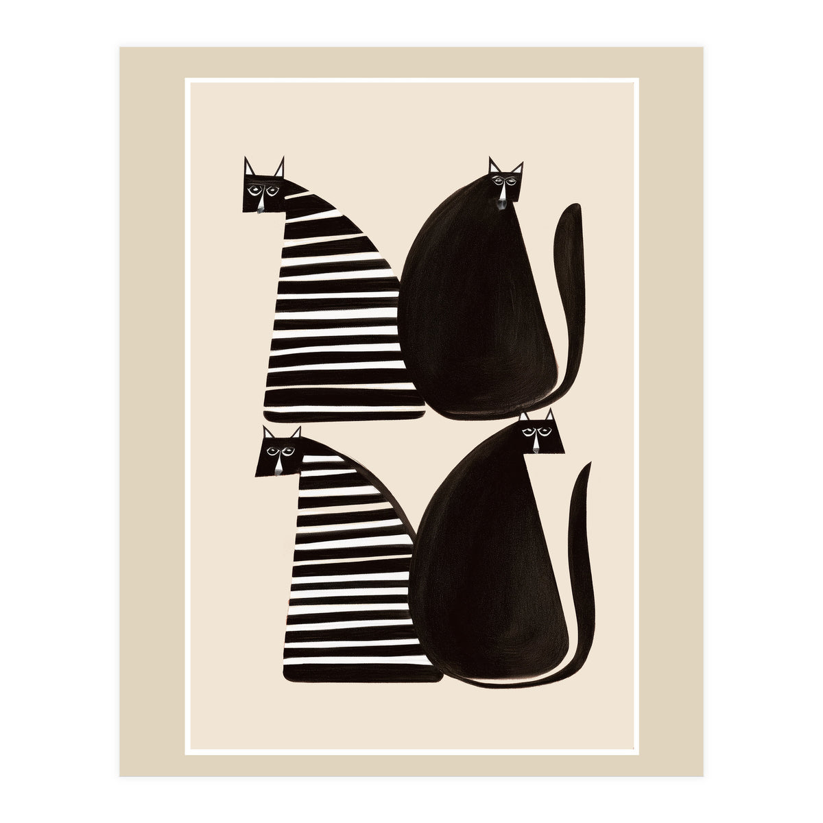 Minimalist Cats In Black And White (Print Only)