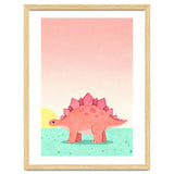Stegosaurus Watercolor Art, Cute Dinosaur Nursery Print, Coral Dino Illustration thumbnail