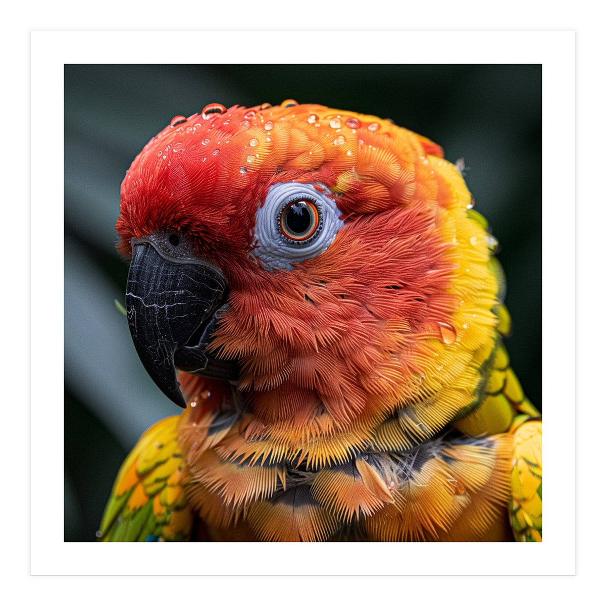 Sun Conure Parrot Bird With Water Droplets (Print Only)