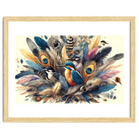 Kingfisher And Songbirds In Peacock Feathers