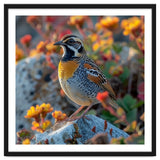 Bird Perched On A Rock With Flowers thumbnail