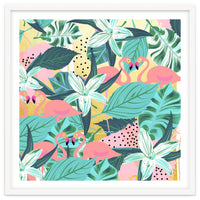 Flamingo Tropical, Colorful Modern Bohemian Eclectic Jungle Graphic Design, Blush Forest Gold Floral