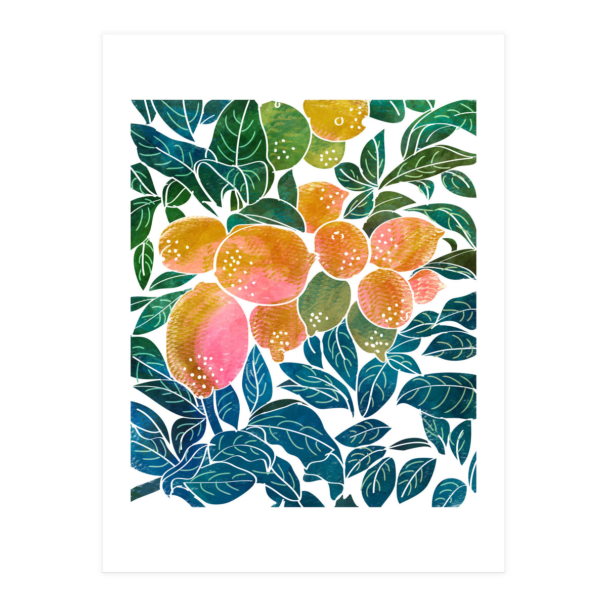 Lemons | Watercolor Modern Boho Botanical Painting | Pastel Summer Jungle Garden Juicy Fresh (Print Only)