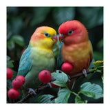 Lovebirds Perched Amidst Red Berries And Green Foliage (Print Only) thumbnail