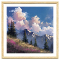 Alpine Summer Meadow with Vibrant Wildflowers and Snow