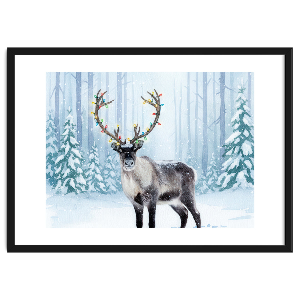 Reindeer with Christmas Lights, Deer Magical Winter Art