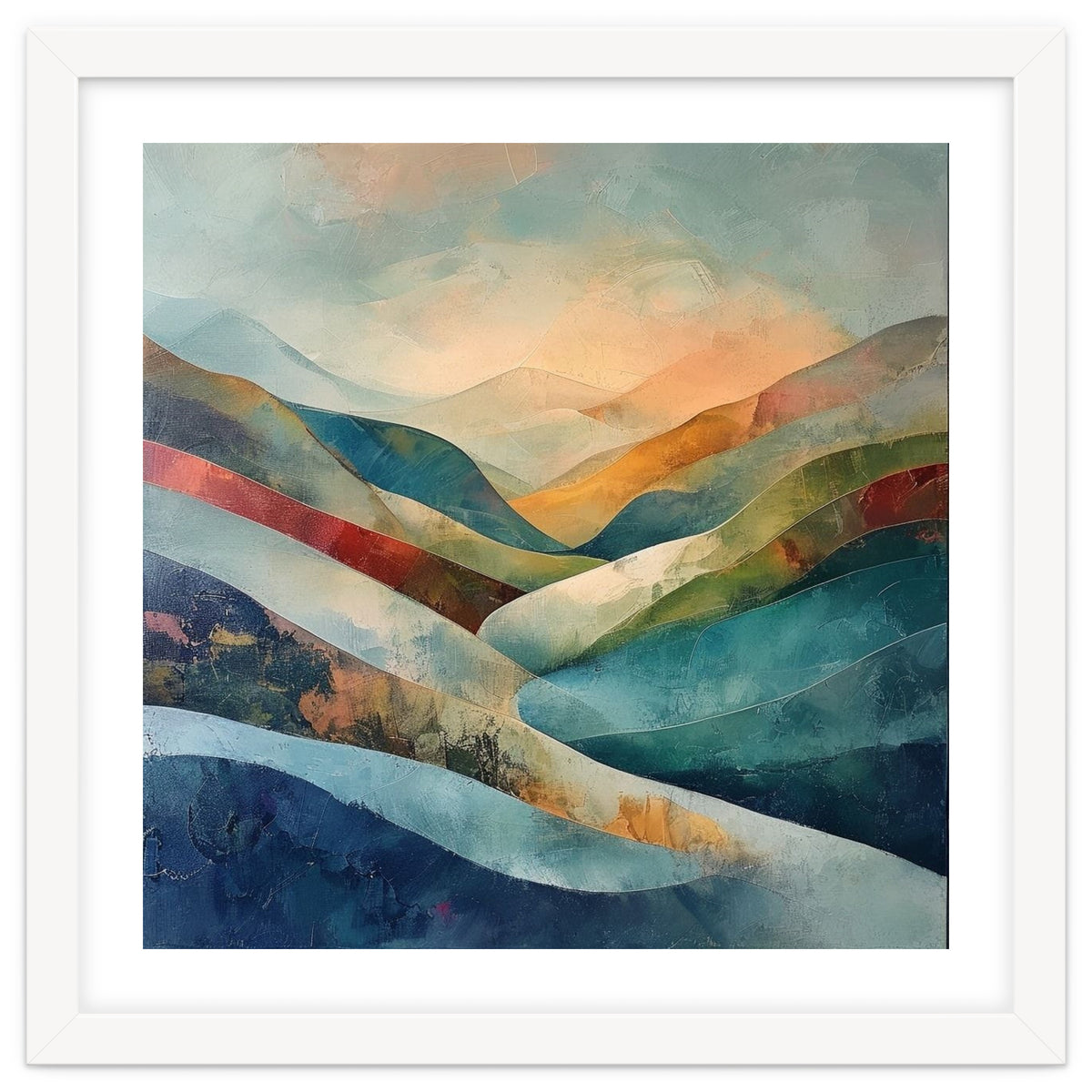 Abstract Mountain Landscape Painting with Textured Rolling Hills