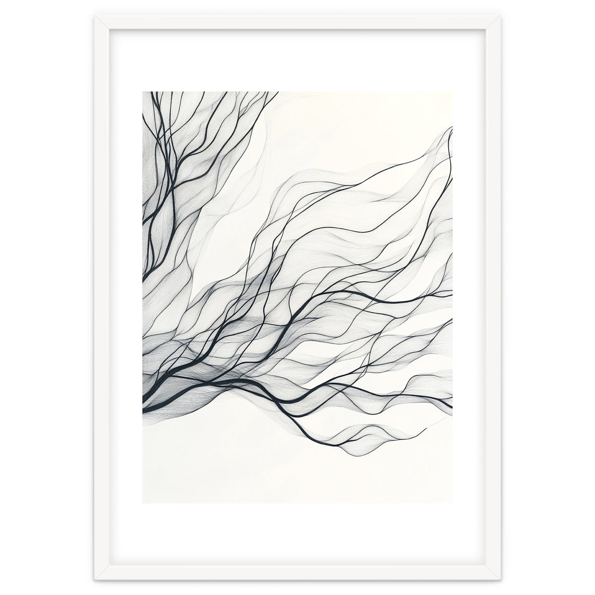 Abstract Black Branching Lines Flowing