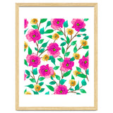 Floral Forever, Colorful Summer Garden Botanical Illustration, Pink Boho Vibrant Painting thumbnail