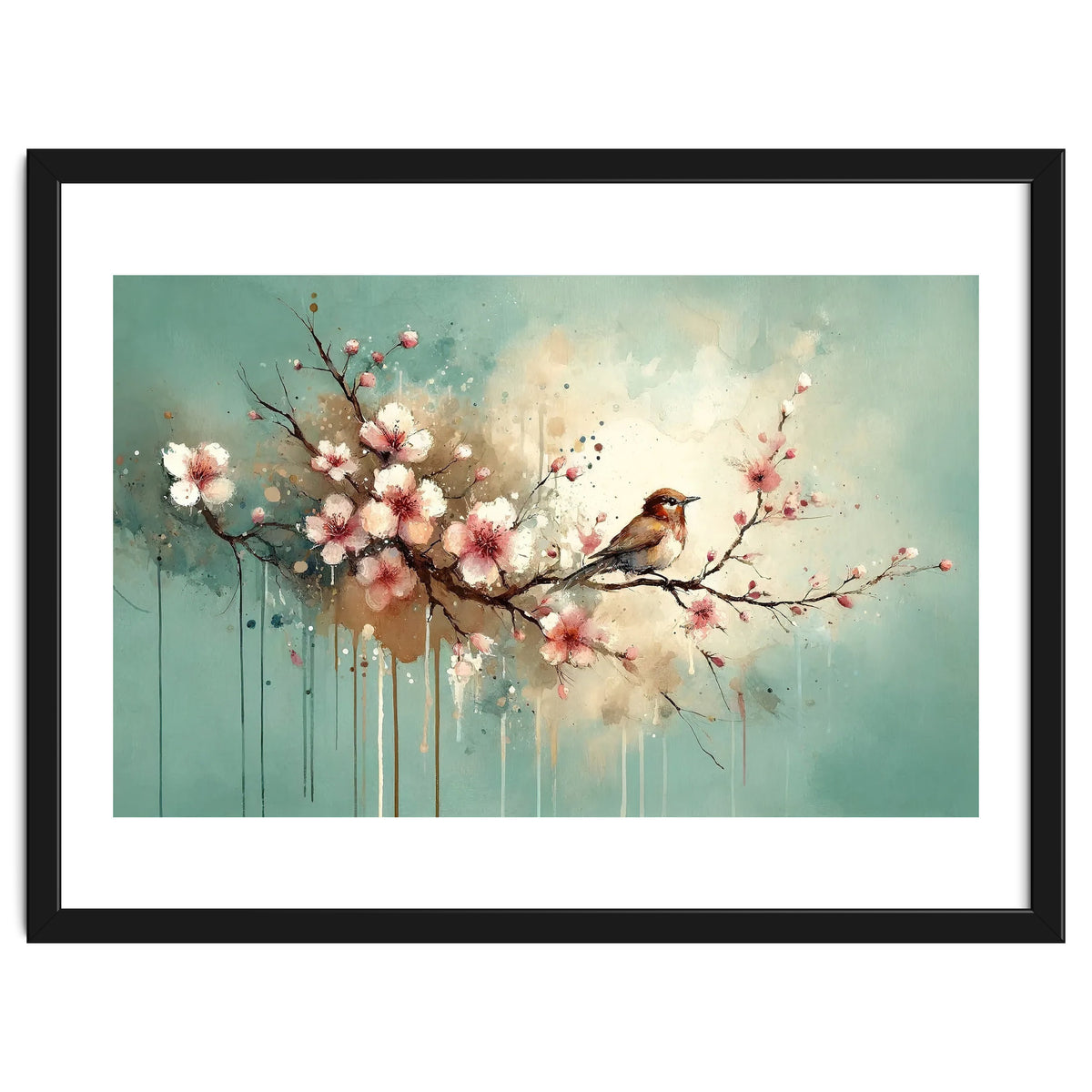 Bird Resting On Cherry Blossom Branch