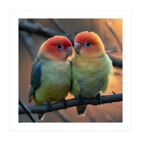 Two Lovebirds Perched On A Branch At Sunset (Print Only)