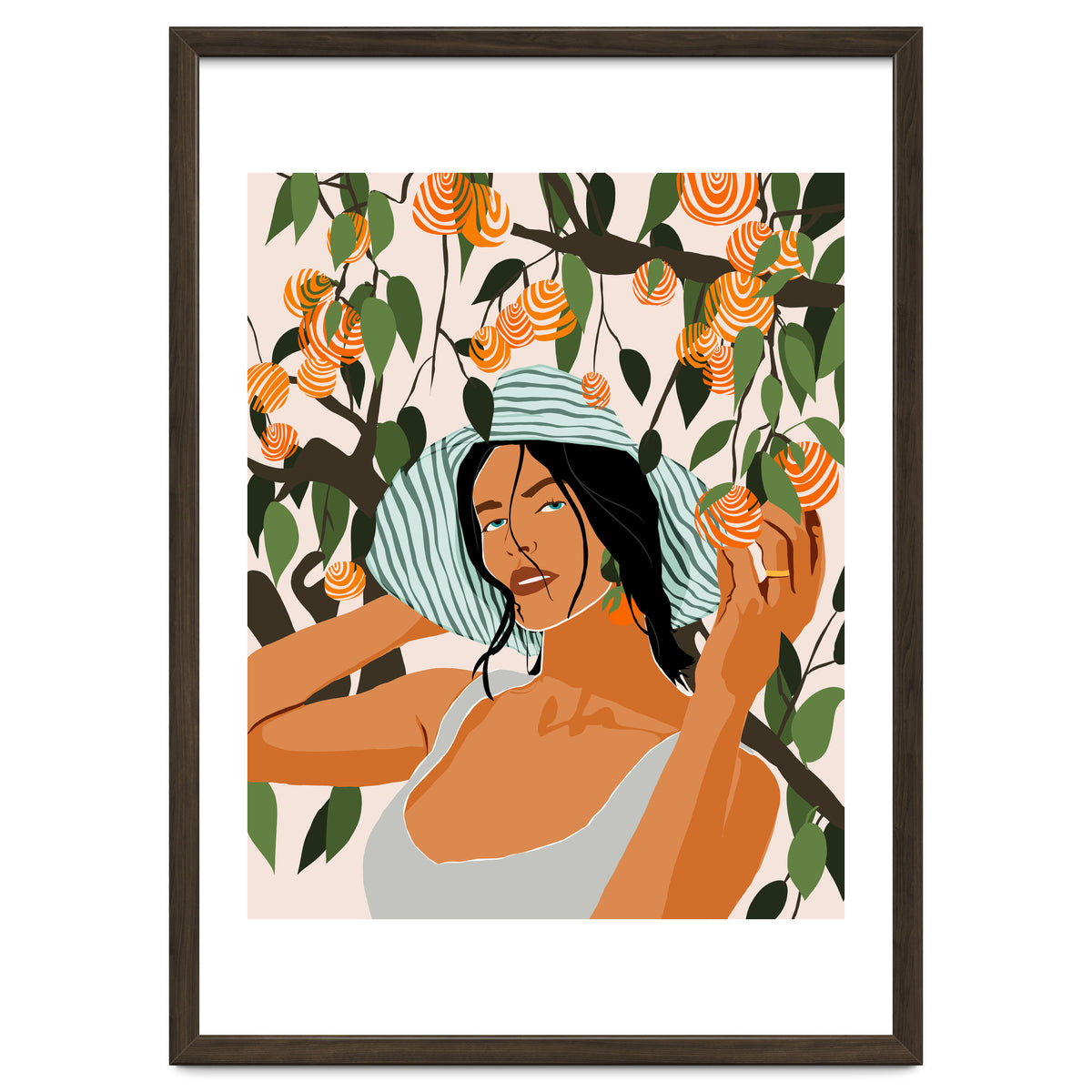 The Orange Grove, Bohemian Woman Summer Travel, Fashion Botanical Nature Garden, Plants Fruits Juicy