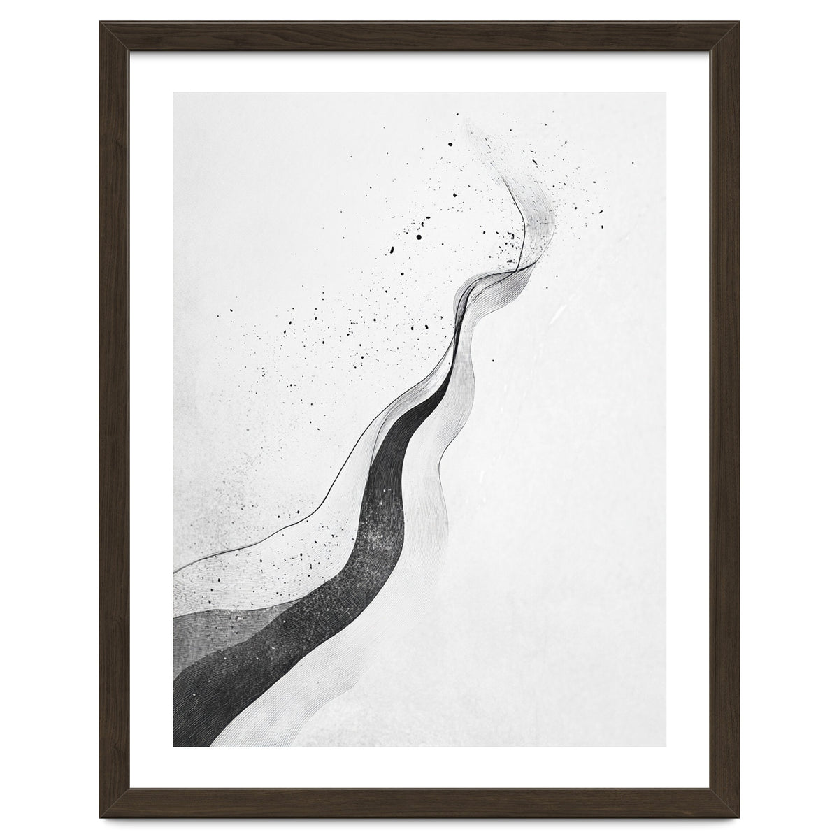 Abstract Black And White Ink Flowing Lines With Splatter