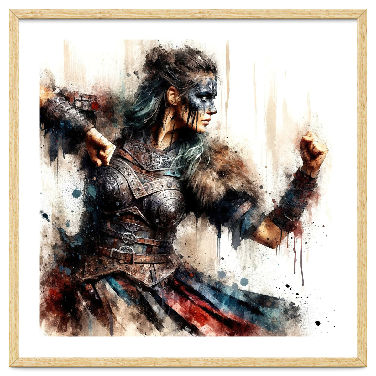 Viking Warrior Woman Watercolor Portrait